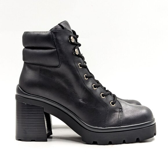 Jeffrey Campbell Women Hikes Black Leather Festival Platform Combat Boots size 7 - Picture 10 of 11
